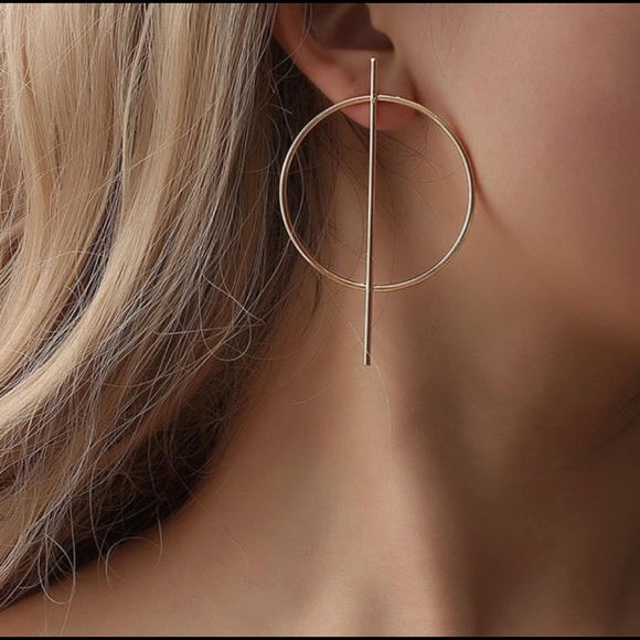 FREE❗️WITH BUNDLE❗️ Black Geometric Big Circle Earrings Silver/Black/Gold NWT - Picture 4 of 8